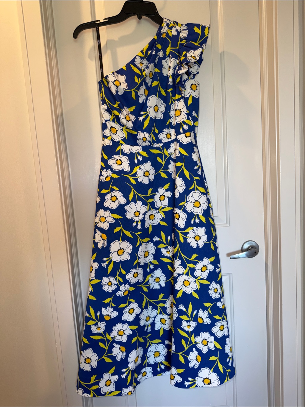 Kate Spade One-Shoulder Royal Blue & Yellow Floral Cocktail Midi Dress Size 6